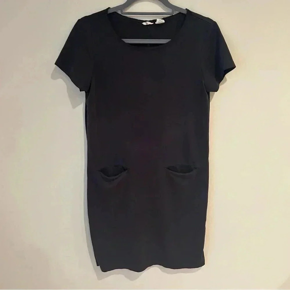 Sigrid Olsen Black Front Pockets T-Shirt Mini Short Sleeve Crewneck Dress Small - Picture 1 of 7